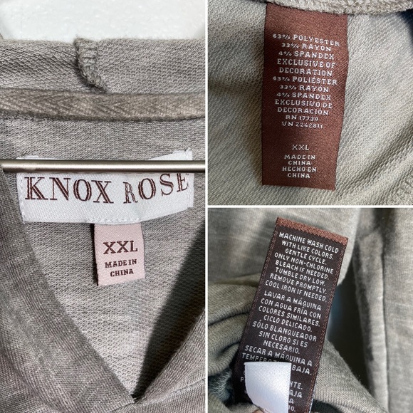 Knox Rose Floral embroidered Cut Out Cold Shoulder Hooded Sweatshirt Taupe XXL - Picture 8 of 9